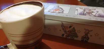 Nice evening cappuccino with frothed milk from french press.