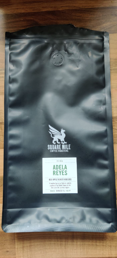 15g medium fine grind, filtered with 250g boiling water. Gives a fruity sweet flavour pleasant morning coffee, my wife prefers with milk but it is a delicious drink with or as it is black coffee. I found the milk masks some of the flavours but rather than completely removing them just brings them down.