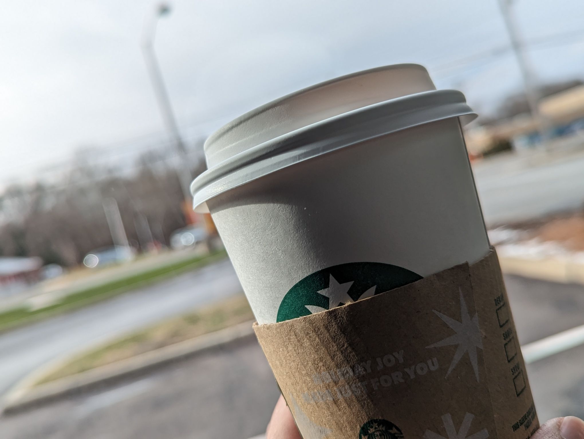 Coffee before or after a long drive is a good time.  Enjoying a chestnut praline latte on a super cold Christmas Eve.