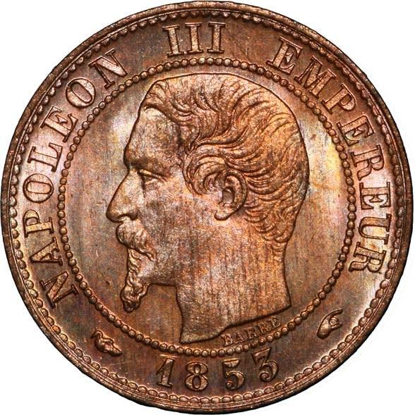 Coin France 5 Centimes Napoleon III - Nude Head - 1855 D Lyon