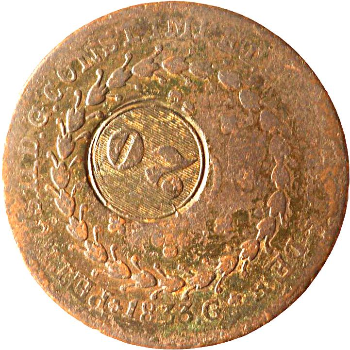 Coin 20 Réis - Pedro II (Countermarked 80 Réis from Goiás Mint, KM# 383) Brasil undefined