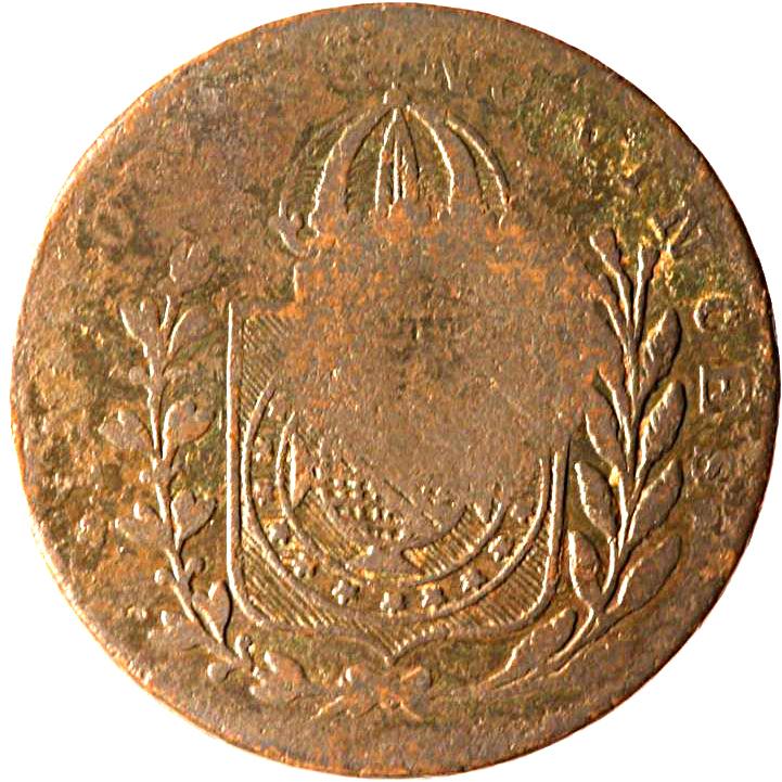 Coin 20 Réis - Pedro II (Countermarked 80 Réis from Goiás Mint, KM# 383) Brasil undefined