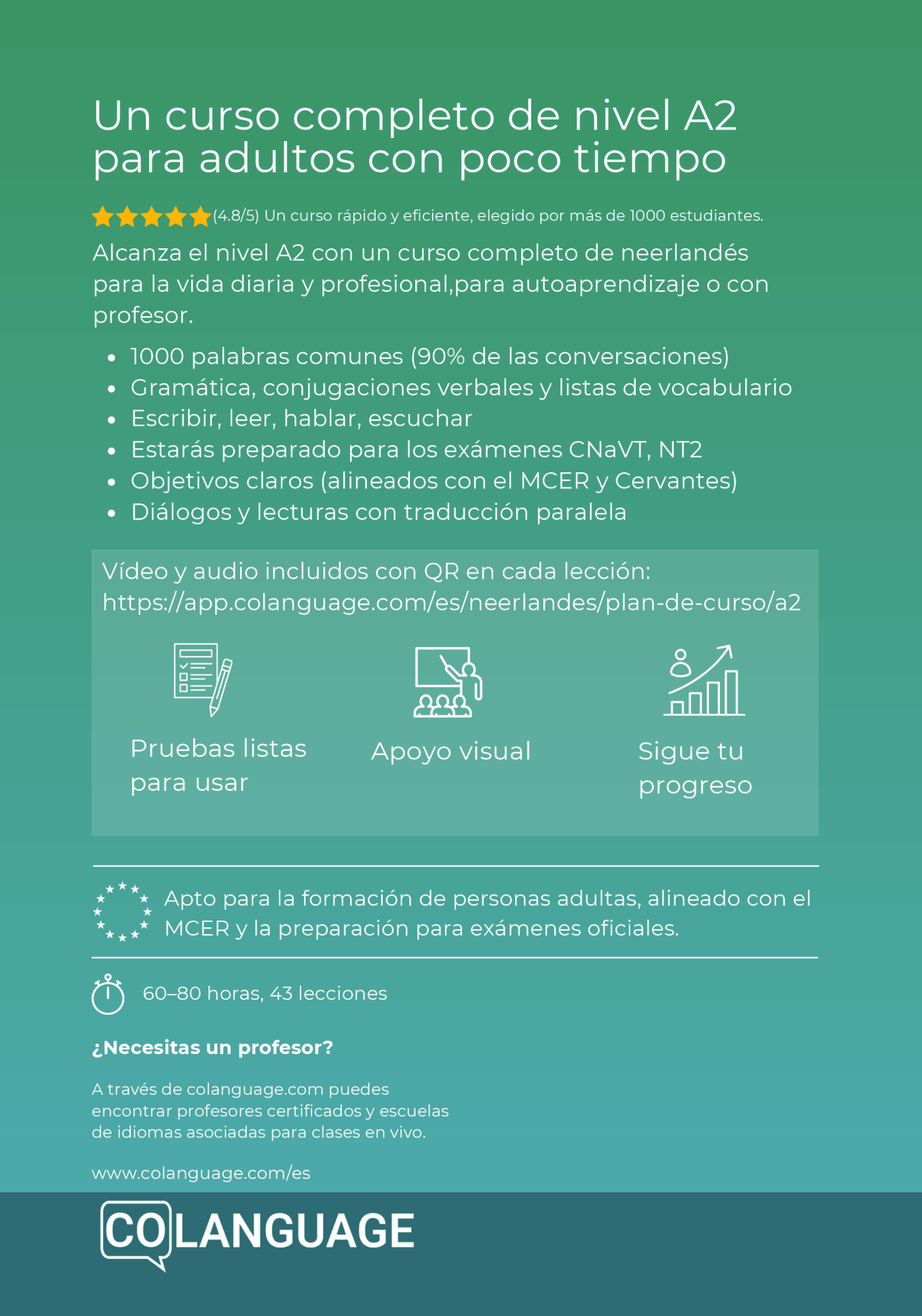 Aprender neerlandés A2 básico: curso intensivo con app, video y audio