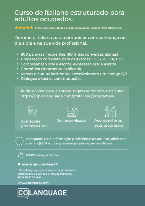 Aprender italiano A1 para principiantes. Curso estruturado com áudio e aplicação