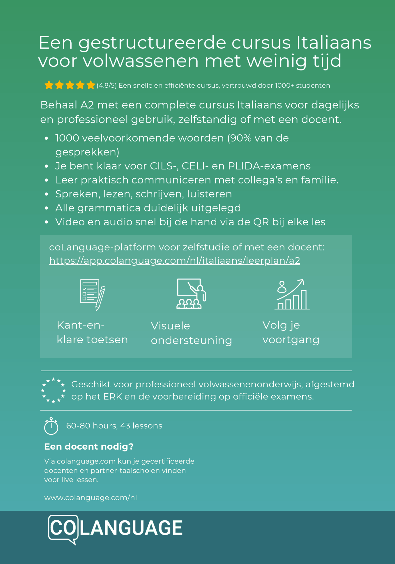 Italiaans A2 leren basis: compleet leertraject met app, video en audio