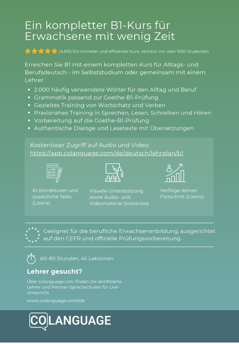 Deutsch als Fremdsprache lernen. Kompletter Kurs B1 für Anfänger