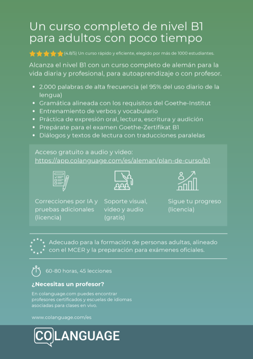 Aprender alemán B1 intermedio. Curso estructurado con app y vídeo