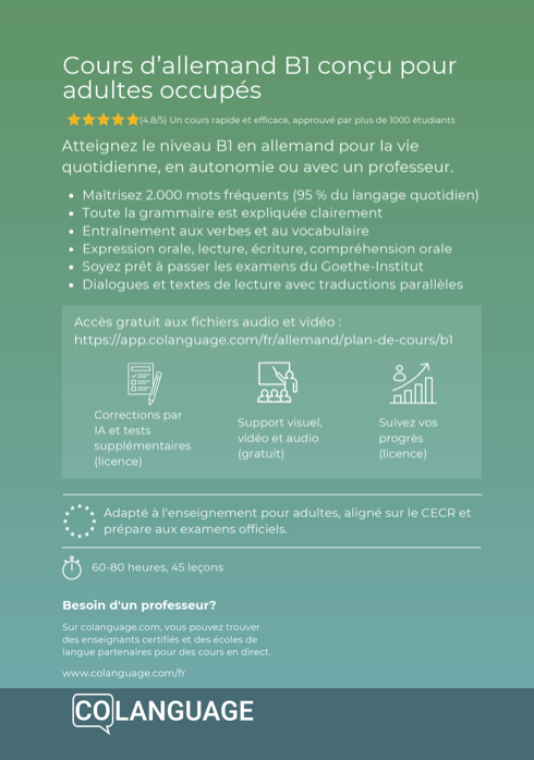 Allemand B1 intermédiaire. Cours complet avec audio et application