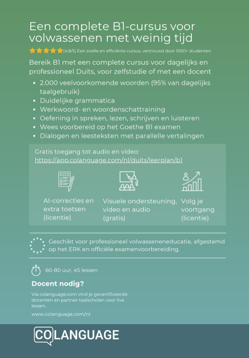 Duits B1 leren halfgevorderd. Cursus op B1-niveau met audio
