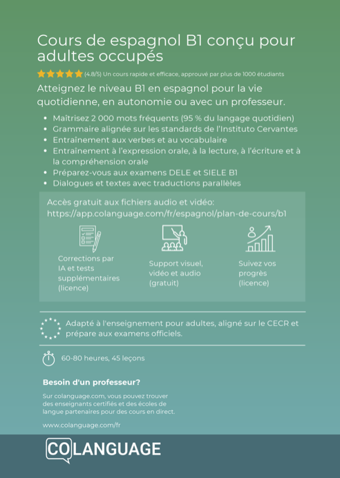 Apprendre l'espagnol B1 intermédiaire. Cours complet avec audio et vidéo