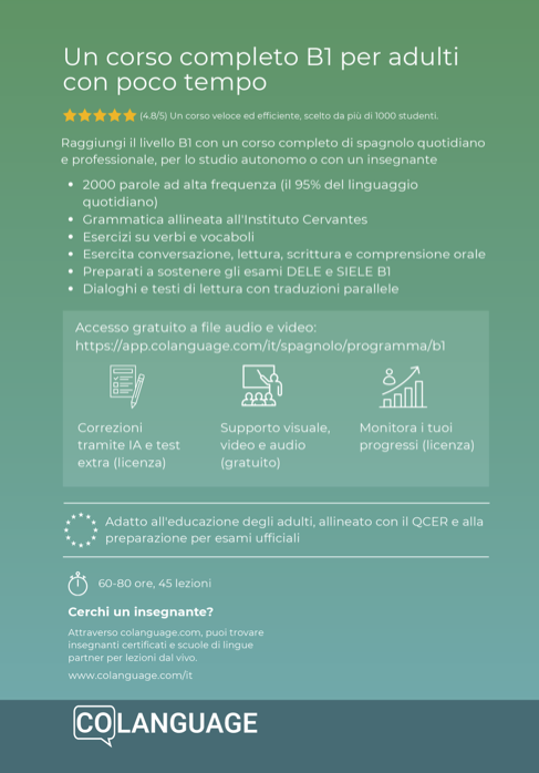 Imparare lo spagnolo B1 intermedio. Corso completo con audio