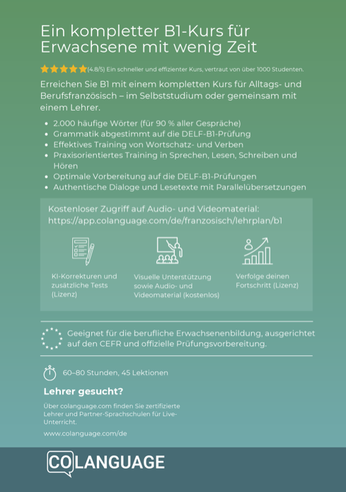 Französisch B1 lernen Mittelstufe. Kompletter Kurs mit Audio und Video