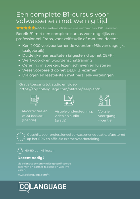 Frans B1 leren halfgevorderd. Een stap-voor-stap cursus van A2 naar B1 (met audio)