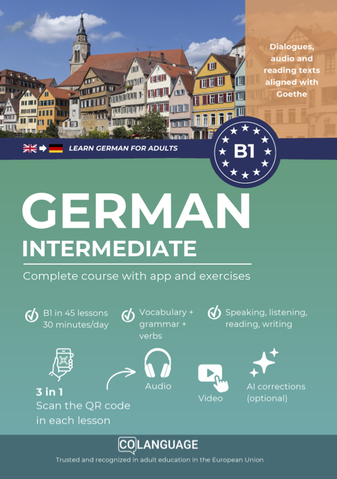Learn German B1 intermediate. Complete course with app and exercises