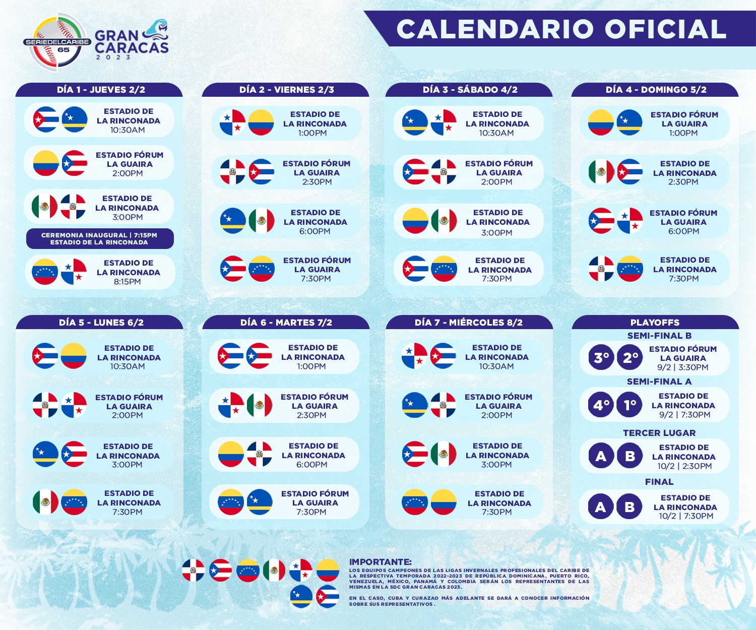 Revelan calendario oficial de la Serie del Caribe 2023