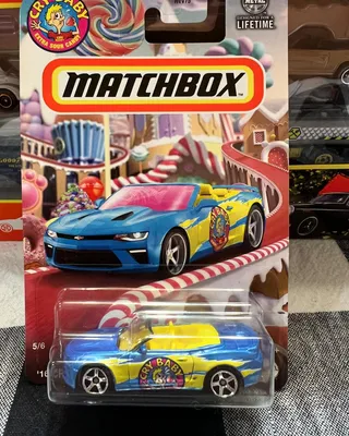 Matchbox 2024 Candy Series 16 Chevy Camaro Convertible No.5/6. I am so glad the windshield doesn’t match the artwork. Aw