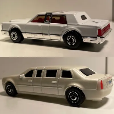 Matchbox Limousines! Beautiful white extended cars by Matchbox! 🇺🇸🇺🇸Lincoln Town Car and a Cadillac One! #matchbox #linc