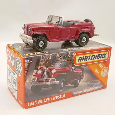 2020 Matchbox No. 38 of 100 - 1948 Willys Jeepster in burgundy.  The deco on the front and rear of the model is the same