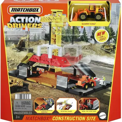 Matchbox Construction Site Playset (HBL33) is new for 2022 and includes a reissued Quarry King deco. This is one of the 