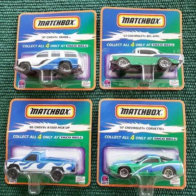 Matchbox 1999 Taco Bell promotion series -'57 Chevrolet Bel Air'80 Chevy K-1500 Pick-Up'97 Chevrolet Corvette'97 Chevy T