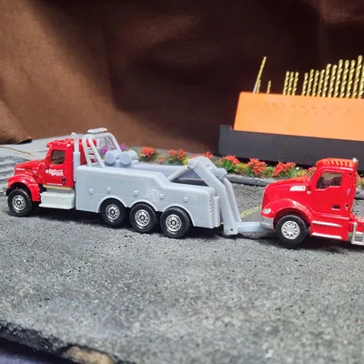 Recently completed commission. Functional tri-axle wrecker body designed as a direct fit for the Matchbox Western Star D