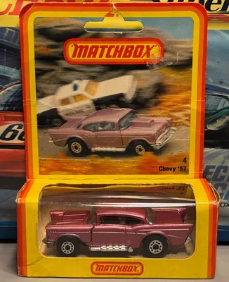 Barely got away!  #matchbox SF4 1957 Chevrolet Bel-Air packaged in a 1979/80 German issue window box printed in the town