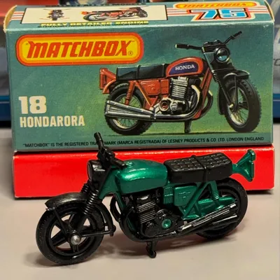 March Matchbox Motorcycle!  #matchbox SF18 Hondarora Motorcycle manufactured in 1981.  Metallic green with a black engin
