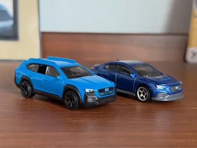 Here’s a couple newer Subarus from Matchbox, both debuting in blue.  The Outback is new new for 2026, now just starting 