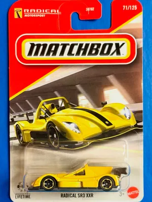 2026 Matchbox Radical SR3 XXR, number 71/125. Yellow race car built in Peterborough, England since 2002. The SR3 can be 