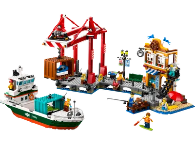 Seaside Harbor with Cargo Ship