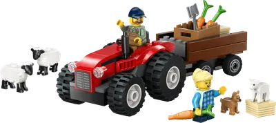 Red Farm Tractor with Trailer & Sheep