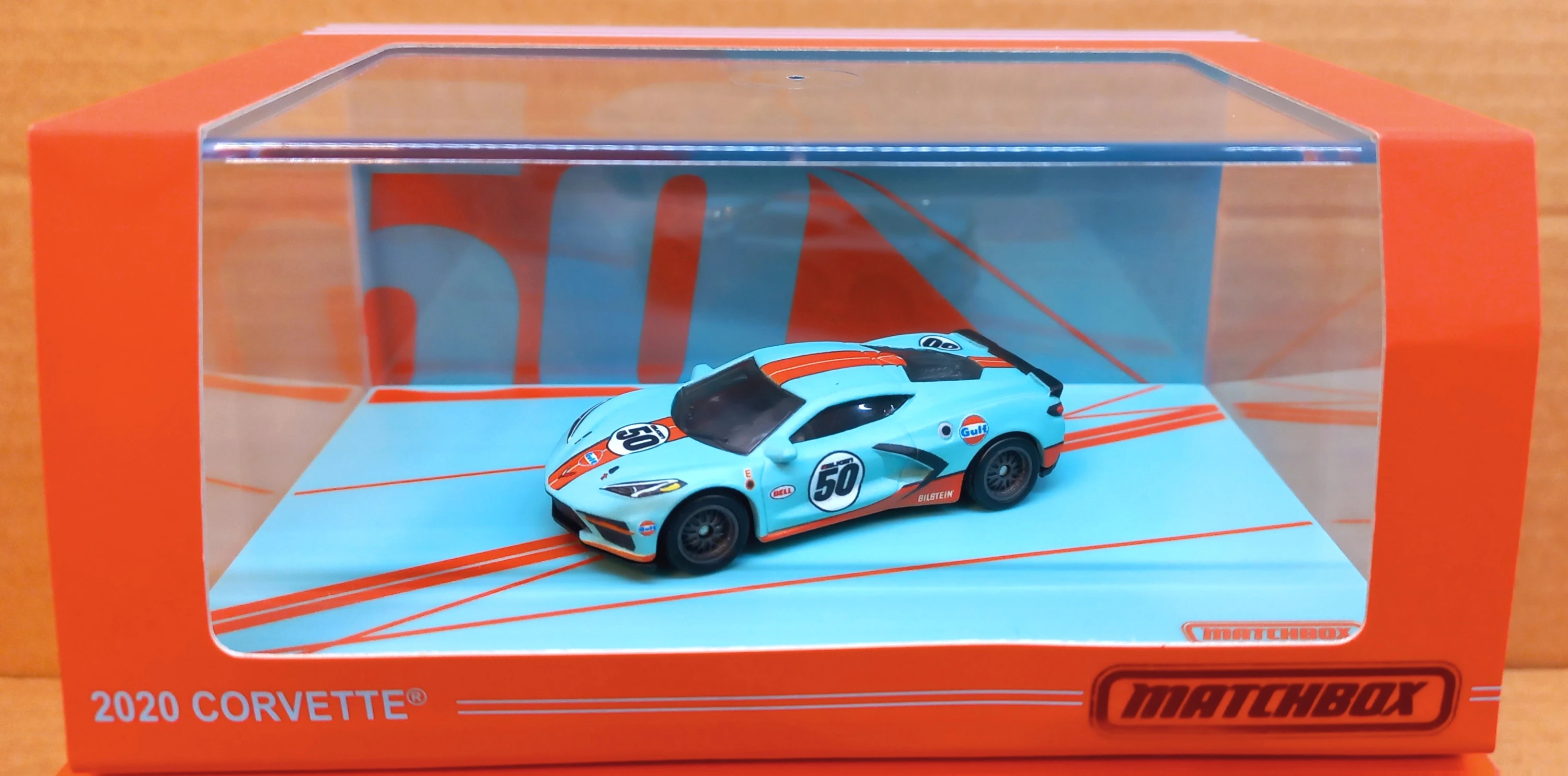 2020 Chevy Corvette (Powder Blue, Marigold orange racing stripes on top an…)