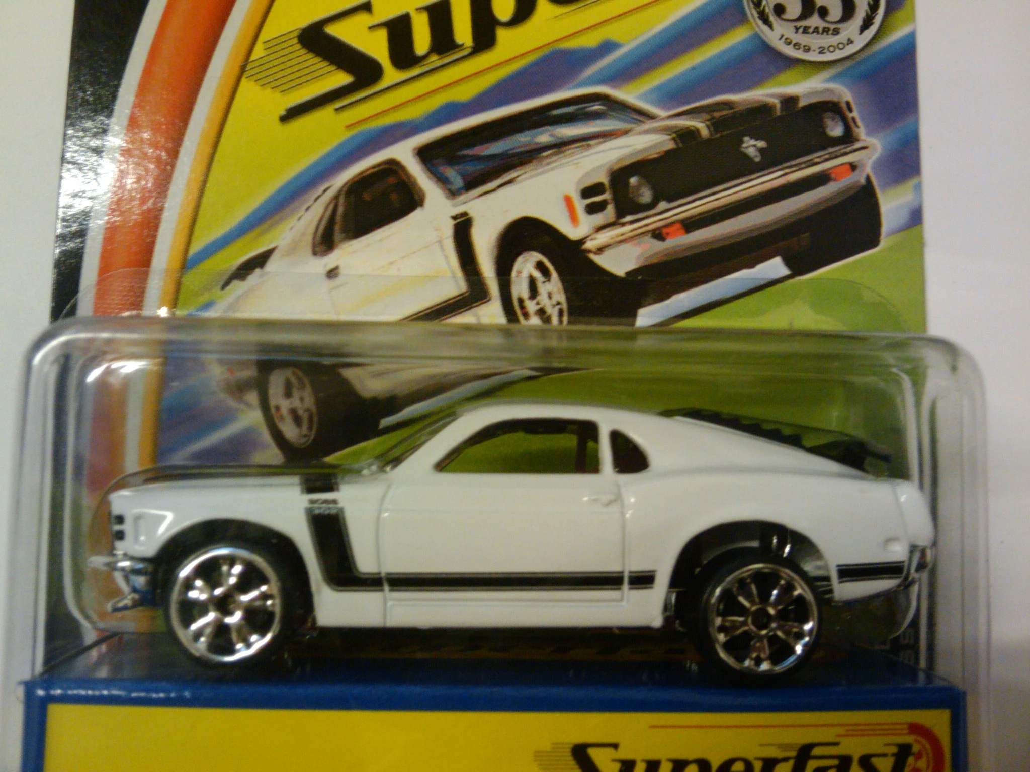 70 Ford Mustang Boss 302 (White, Silver headlights, red taillights, Boss…)