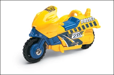 Cycle with Sidecar/Police Moto (2004) (Yellow, Police, Slate Blue scallops, 'Hero City'…)