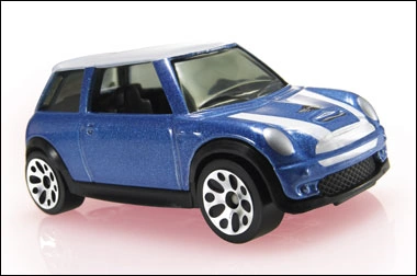 2003 Mini Cooper S (Metalflake Blue, Silver headlights and grille, White hood…)