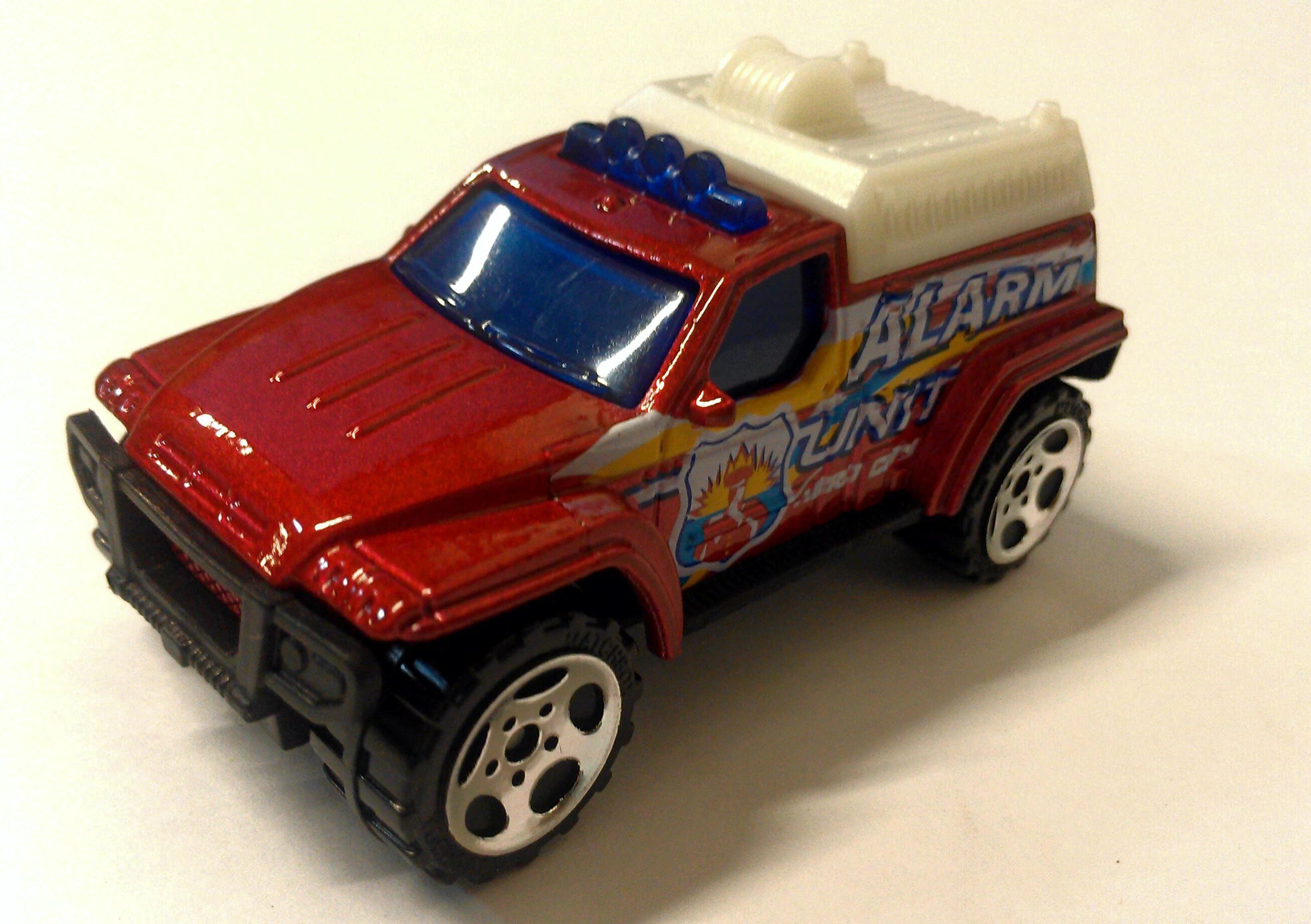 4x4 Fire Truck (Metallic Red, ALARM UNIT, Hero City, police badge with…)