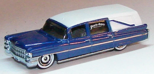 1963 Cadillac Hearse (Blue and White, Silver trim, Pearly Gates Mortuary)
