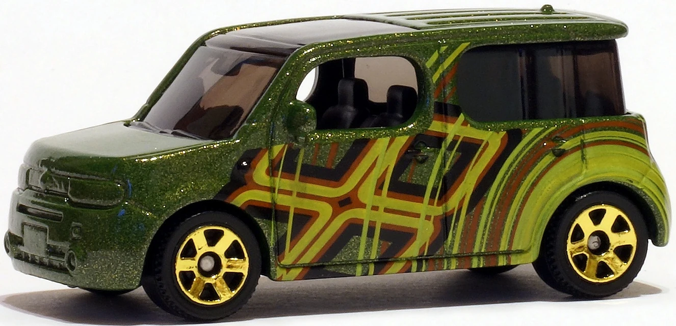 Nissan Cube (Metalflake Olive Green, Yellow, Orange & Black geometric pattern…)