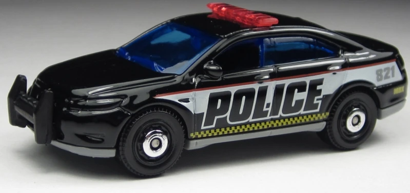 Ford Police Interceptor (Black, MBX POLICE, 821, White/Red stripes and B…)