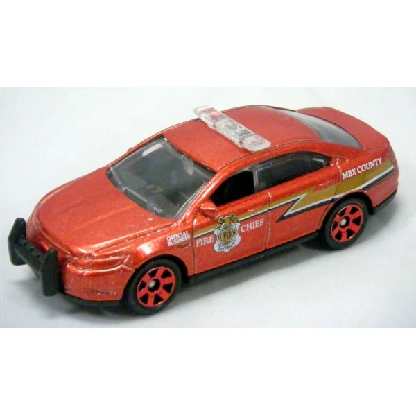 Ford Police Interceptor (Metalflake Red, MBX COUNTY, Yellow/White/Black stripes,…)