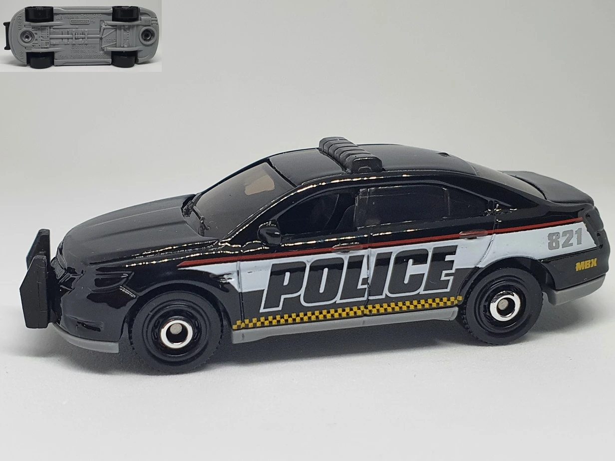 Ford Police Interceptor (Black, MBX POLICE, 821, White/Red stripes and B…)