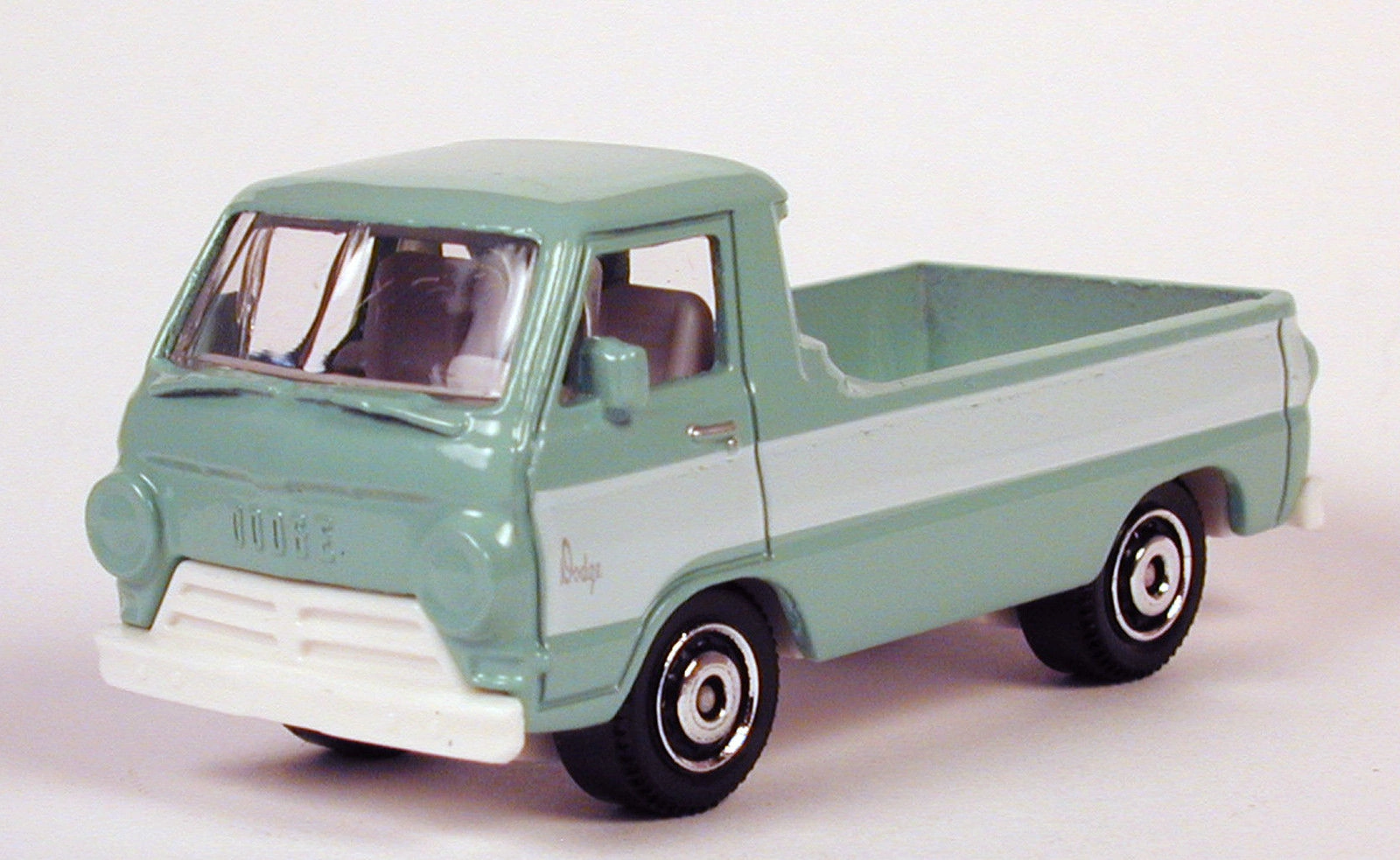 1966 Dodge A100 Pickup (Aqua Green, White side stripes, Dodge badges)