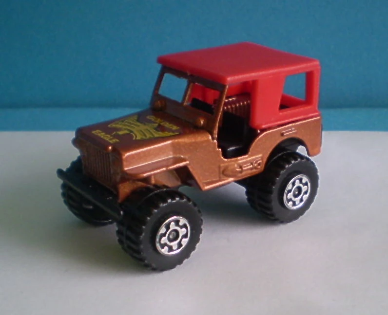 4x4 Jeep with canopy (Dark metallic tan, Red canopy, "GOLDEN EAGLE")
