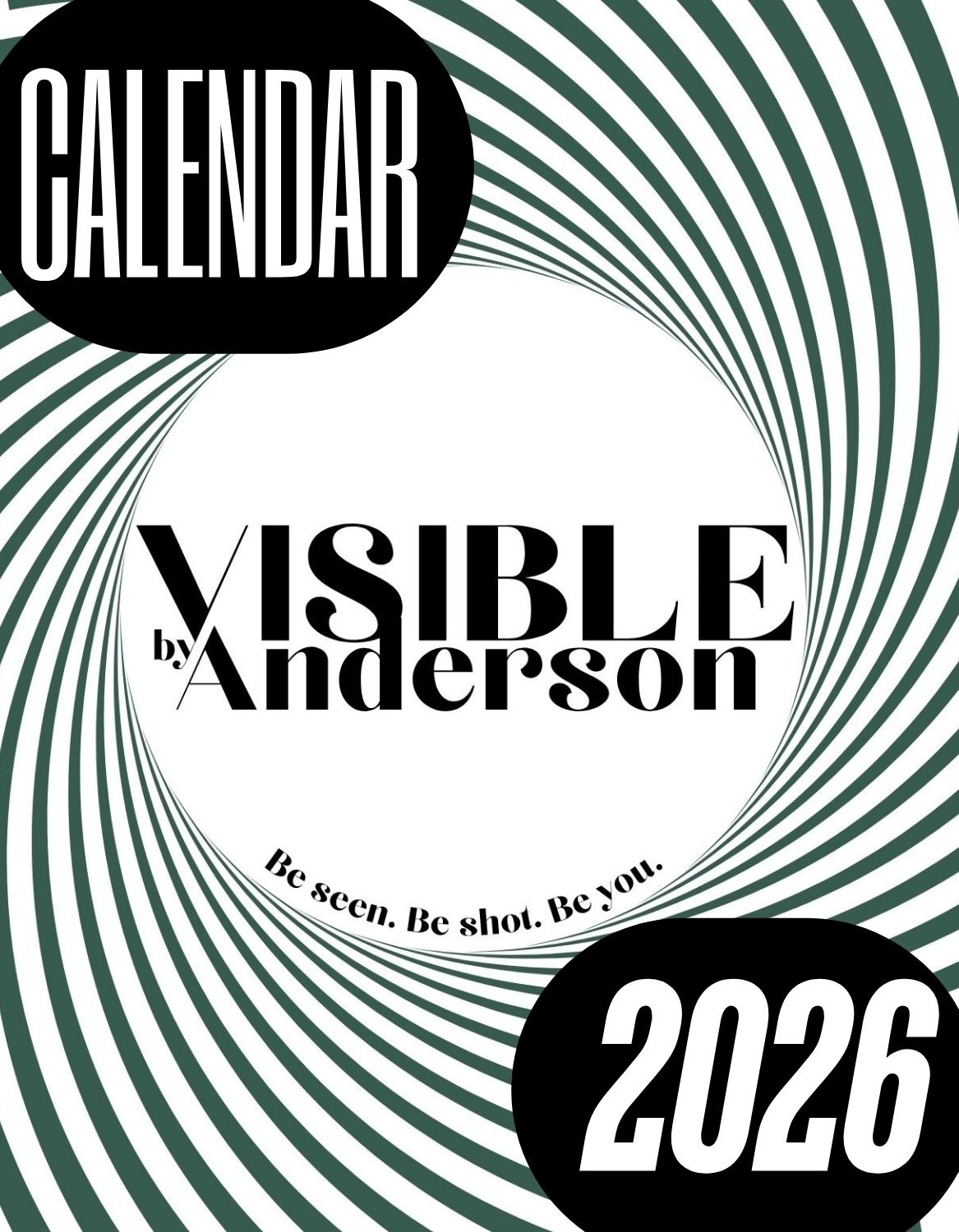 A graphic design for a calendar. The design features text and a swirling pattern.