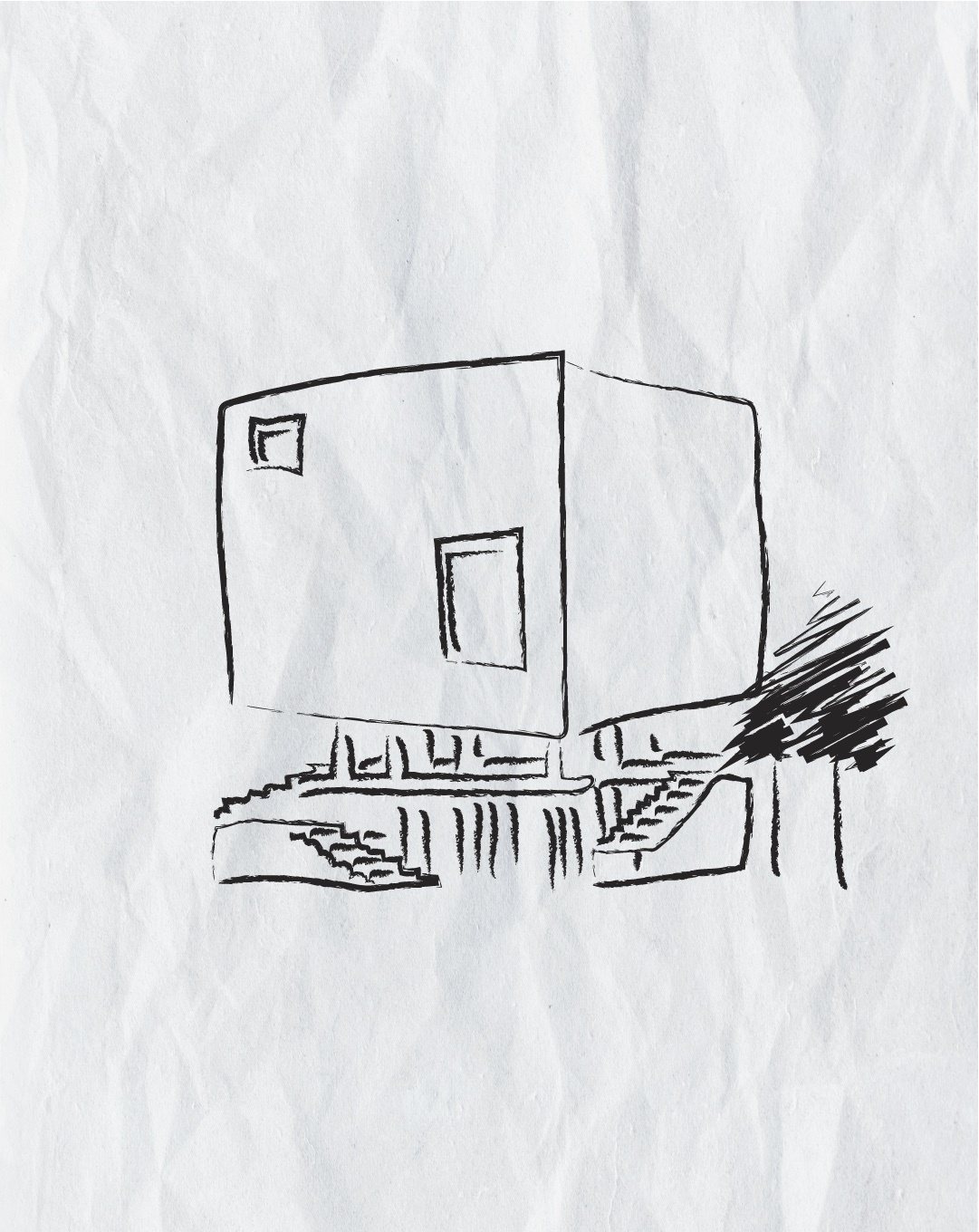 A quick sketch of Kengo Kuma's Nest We Grow Pavilion. The drawing is minimalist and modern.