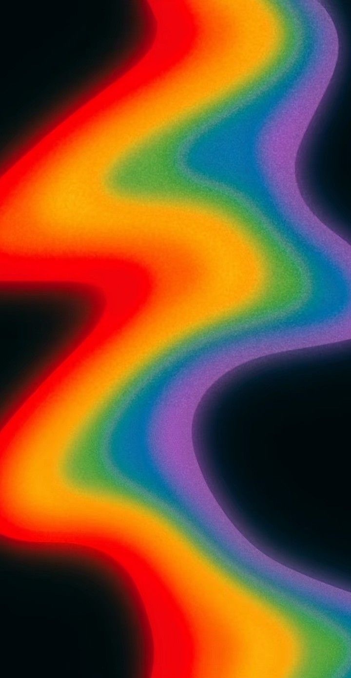 A vibrant, wavy rainbow design flows across a dark background, evoking a sense of pride and celebration.
