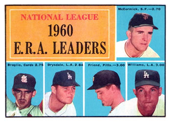 National League 1960 E.R.A. Leaders (Mike McCormick / Ernie Broglio / Don Drysdale / Bob Friend / Stan Williams)
