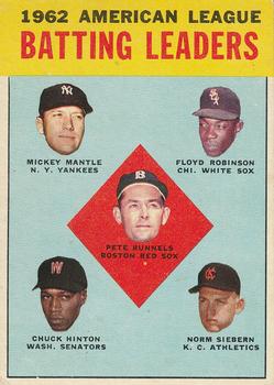 1962 American League Batting Leaders (Pete Runnels / Mickey Mantle / Floyd Robinson / Chuck Hinton / Norm Siebern)