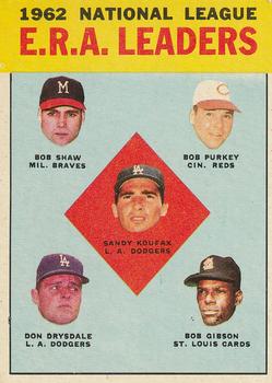 1962 National League E.R.A. Leaders (Sandy Koufax / Bob Shaw / Bob Purkey / Don Drysdale / Bob Gibson)