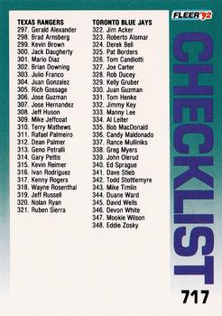 Checklist: Rangers / Blue Jays / Braves / Cubs